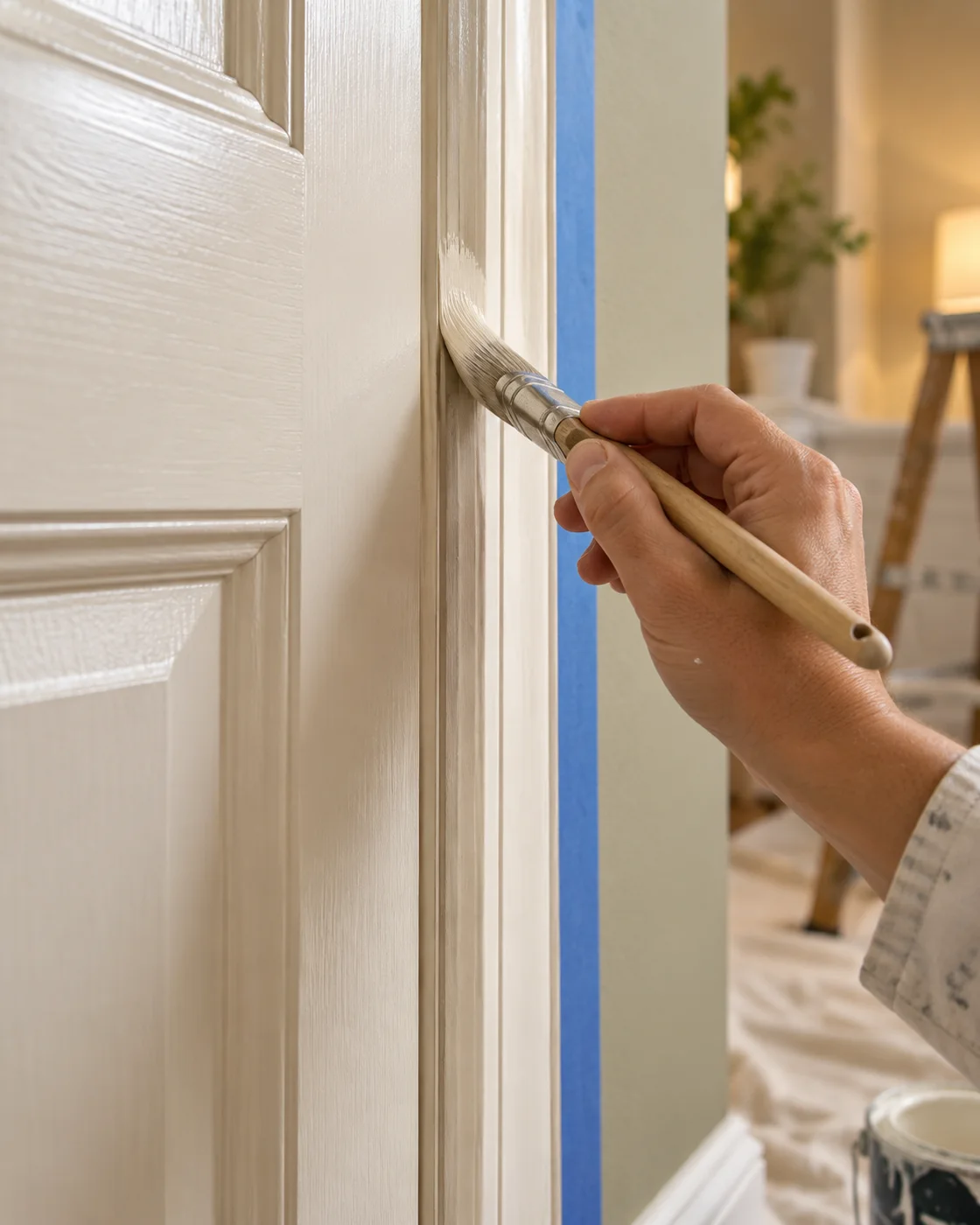 Brush coating an ivory panelled door edge