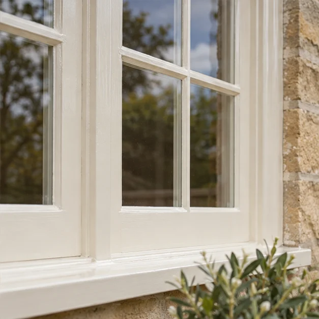 Surface study: cream painted timber around an exterior window