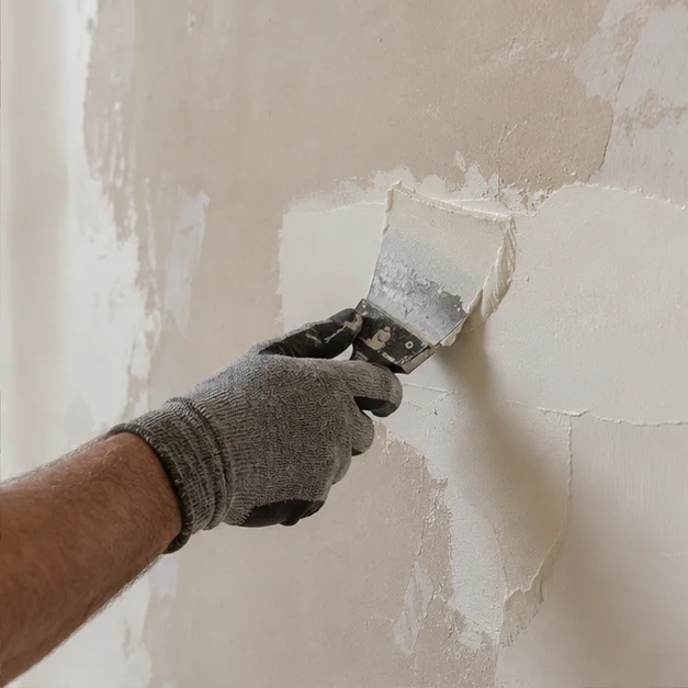 Filling plaster before an interior repaint